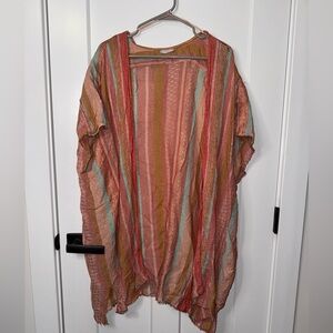 Altar'd State Coral, Teal & Mustard Striped Swim Coverup